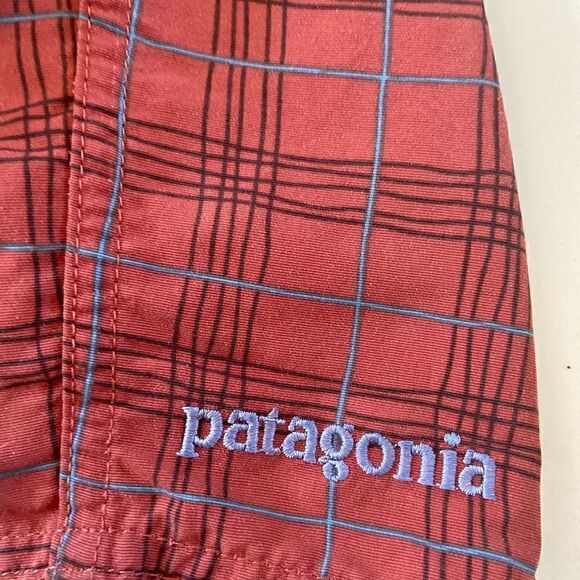 Patagonia Boardshorts Nylon Size 34 Burnt Orange Gray Plaid Wavefarer  Mens - Picture 5 of 10